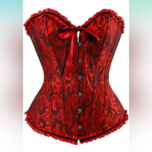 Red & Black Lace Up Corset Bustier Top - Picture 1 of 3